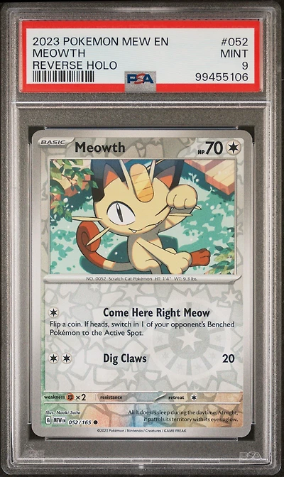 2023 Pokemon Mew En-151 052 Meowth Reverse Holo PSA 9