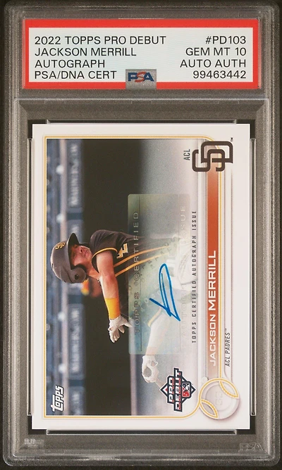 2022 Topps Pro Debut Pd103 Jackson Merrill Autograph PSA 10