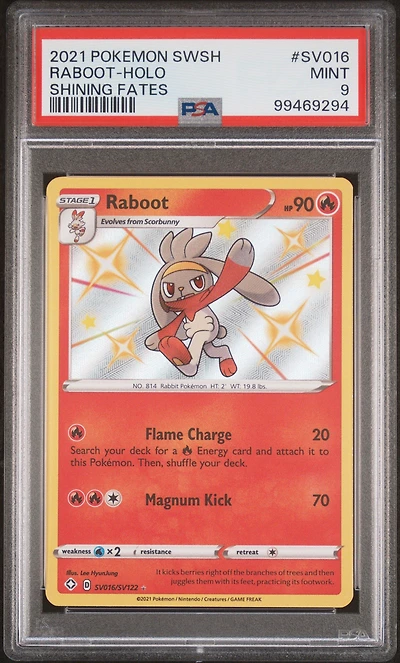 2021 Pokemon Sword & Shield Shining Fates Sv016 Raboot-holo PSA 9