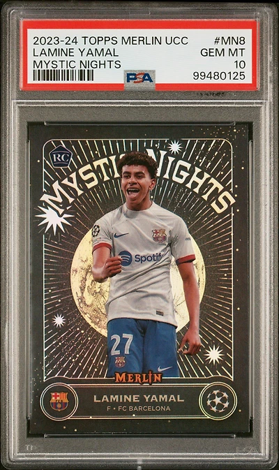 2023-24 Topps Merlin Uefa Club Competitions Mystic Nights Mn8 Lamine Yamal PSA 10