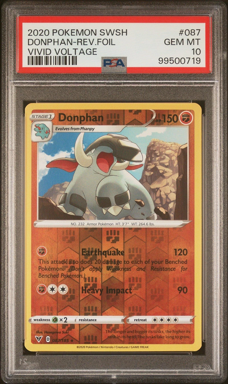 2020 Pokemon Sword & Shield Vivid Voltage 087 Donphan-reverse Foil PSA 10