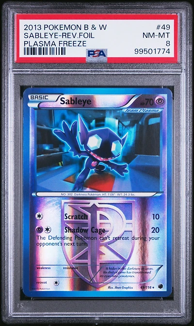 2013 Pokemon Black & White Plasma Freeze 49 Sableye-reverse Foil PSA 8