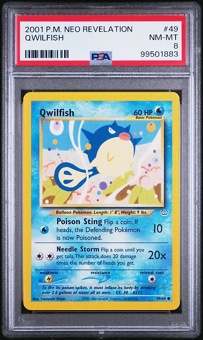 2001 Pokemon Neo Revelation 49 Qwilfish PSA 8