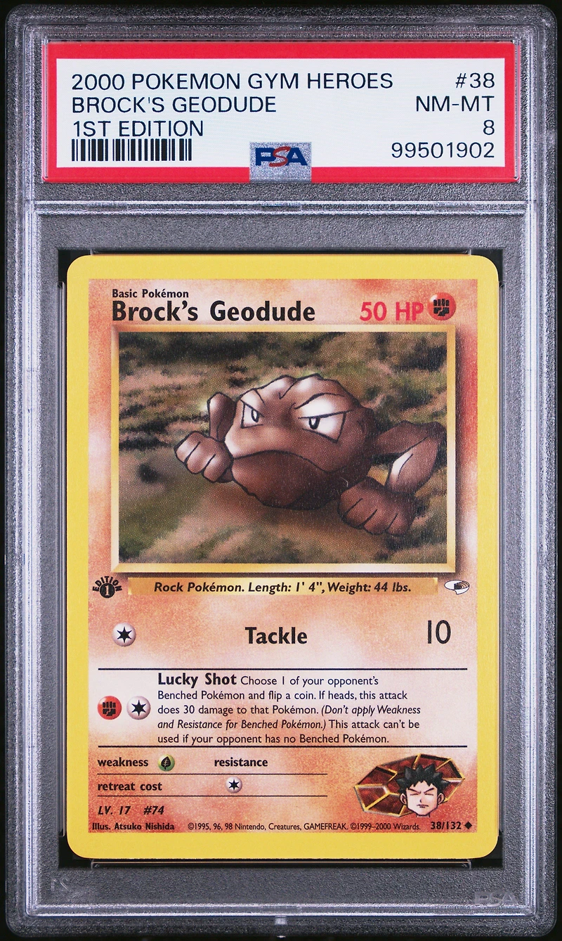 2000 Pokemon Gym Heroes 38 Brock's Geodude 1st Edition PSA 8