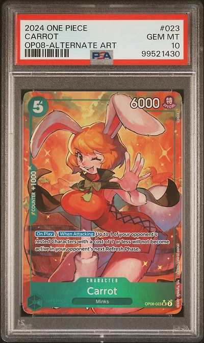 2024 One Piece Op08-two Legends 023 Carrot Alternate Art PSA 10