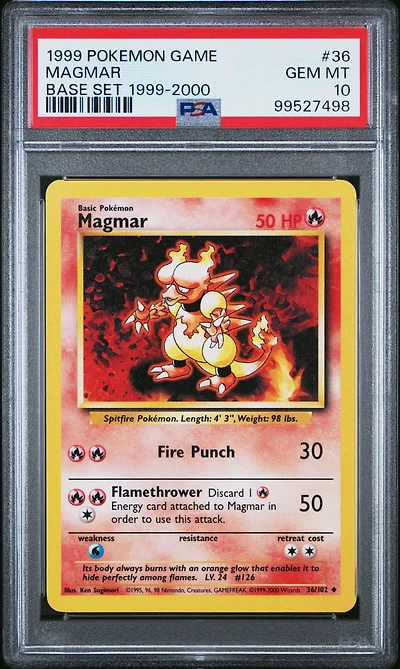 1999 Pokemon Game 36 Magmar Base Set 1999-2000 PSA 10