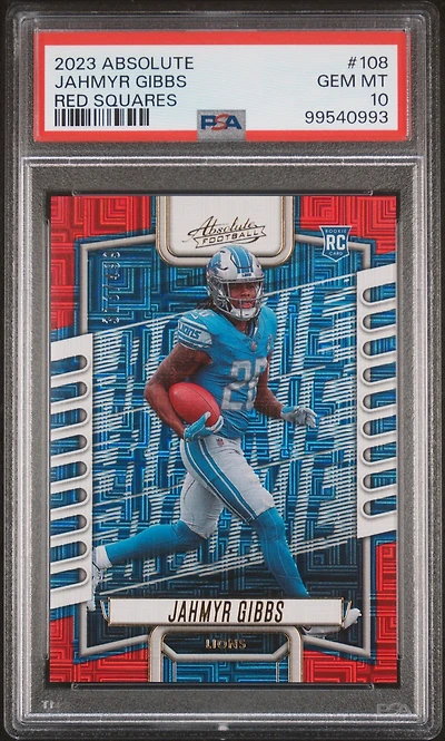 2023 Panini Absolute 108 Jahmyr Gibbs Red Squares PSA 10