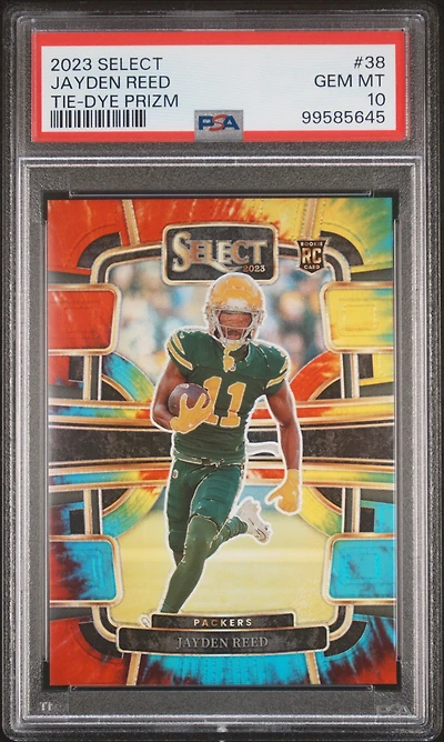 2023 Panini Select 38 Jayden Reed Tie-dye Prizm PSA 10