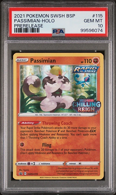 2021 Pokemon Swsh Black Star Promo 115 Passimian-holo Prerelease PSA 10
