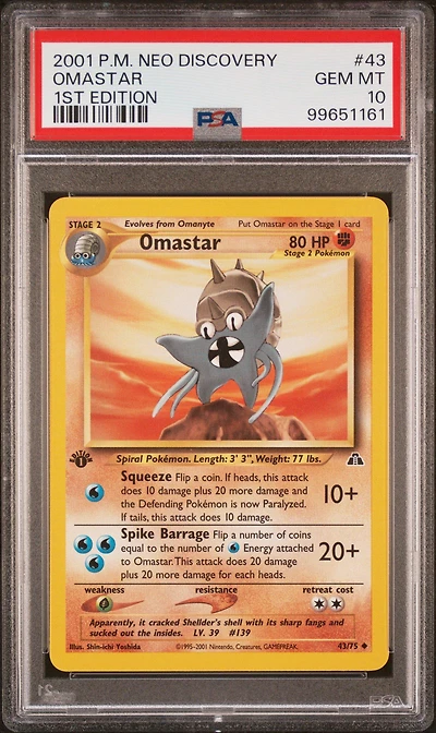 2001 Pokemon Neo Discovery 43 Omastar 1st Edition PSA