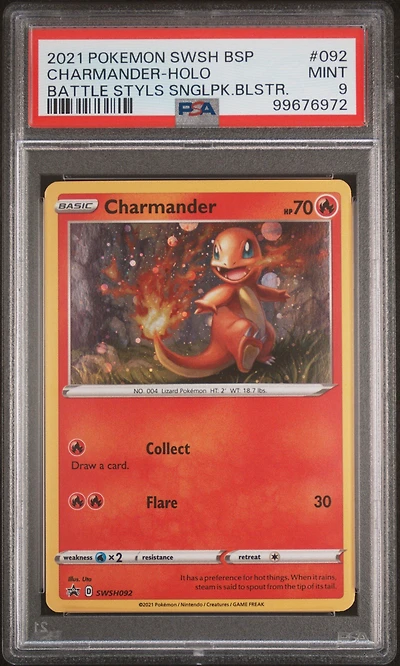 2021 Pokemon Swsh Black Star Promo 092 Charmander-holo Battle Styles Single Pack Blister PSA 9