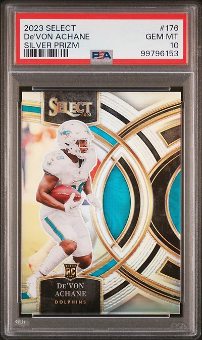2023 Panini Select 176 De'von Achane Silver Prizm PSA 10
