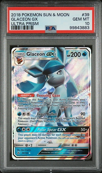 2018 Pokemon Sun & Moon Ultra Prism 39 Glaceon Gx PSA 10