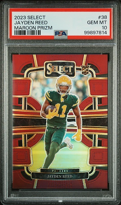 2023 Panini Select 38 Jayden Reed Maroon Prizm PSA 10