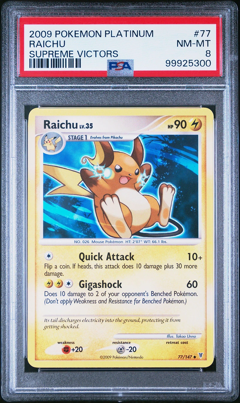 2009 Pokemon Platinum Supreme Victors 77 Raichu PSA 8
