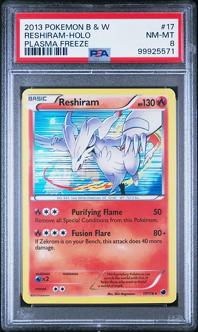 2013 Pokemon Black & White Plasma Freeze 17 Reshiram-holo PSA 8