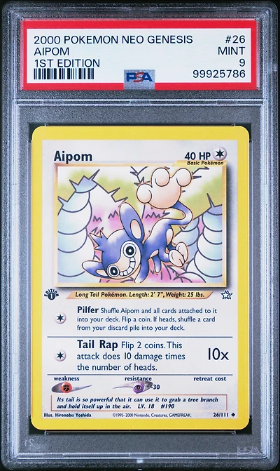 2000 Pokemon Neo Genesis 1st Edition 26 Aipom PSA 9