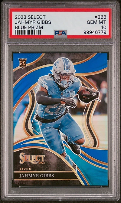 2023 Panini Select 266 Jahmyr Gibbs Blue Prizm PSA 10