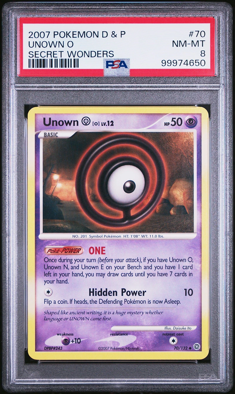2007 Pokemon Diamond & Pearl Secret Wonders 70 Unown O PSA 8