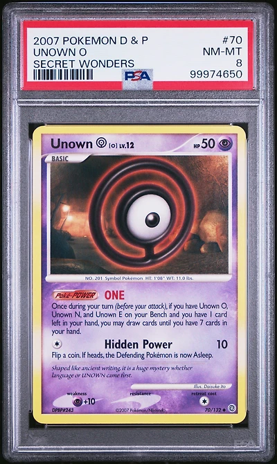 2007 Pokemon Diamond & Pearl Secret Wonders 70 Unown O PSA 8
