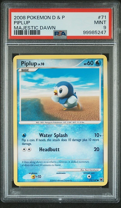 2008 Pokemon Diamond & Pearl Majestic Dawn 71 Piplup PSA 9