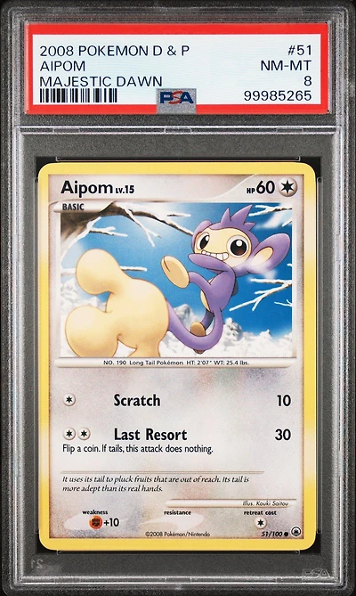 2008 Pokemon Diamond & Pearl Majestic Dawn 51 Aipom PSA 8