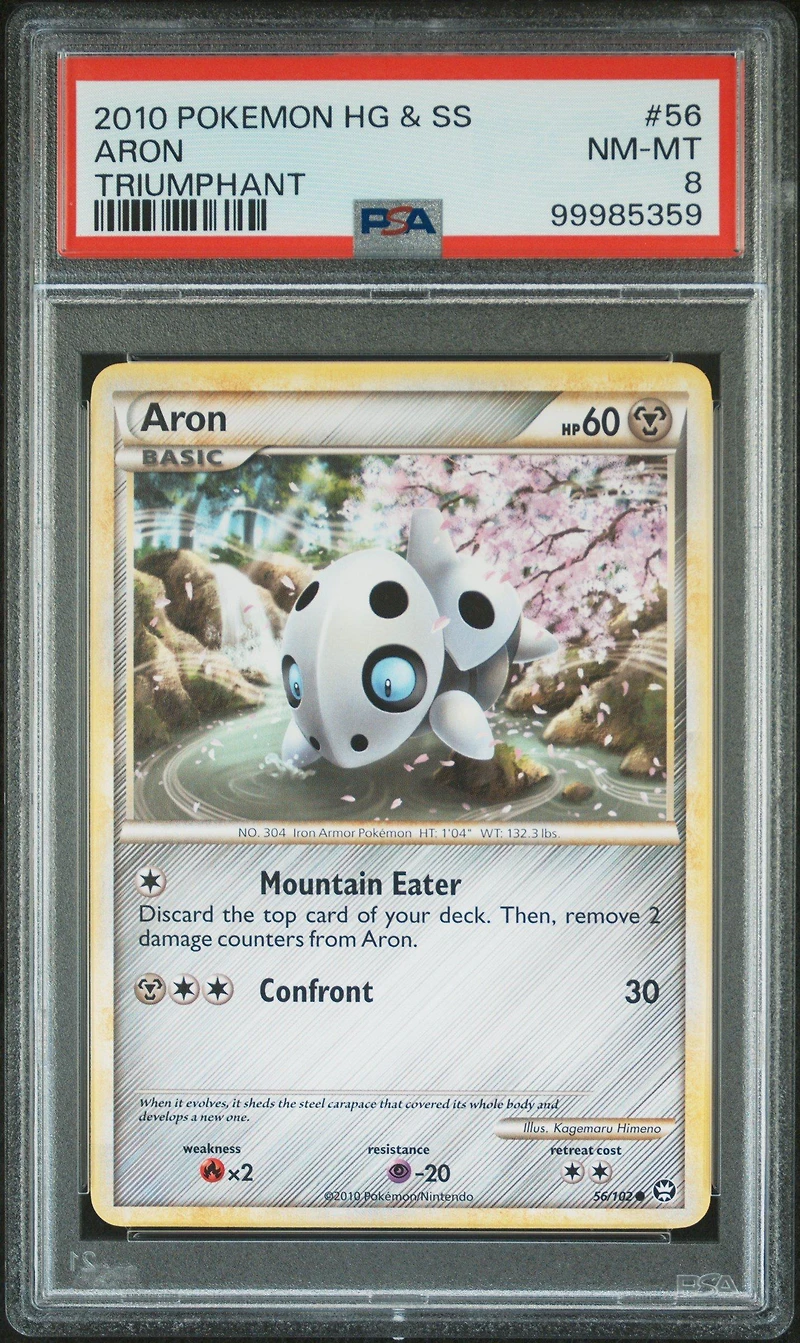 2010 Pokemon Heartgold & Soulsilver Triumphant 56 Aron PSA 8