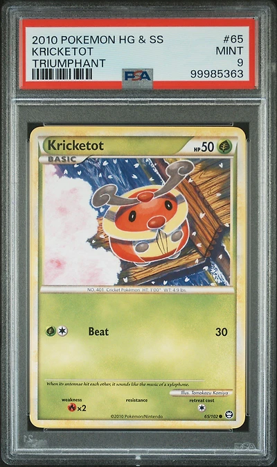 2010 Pokemon Heartgold & Soulsilver Triumphant 65 Kricketot PSA 9