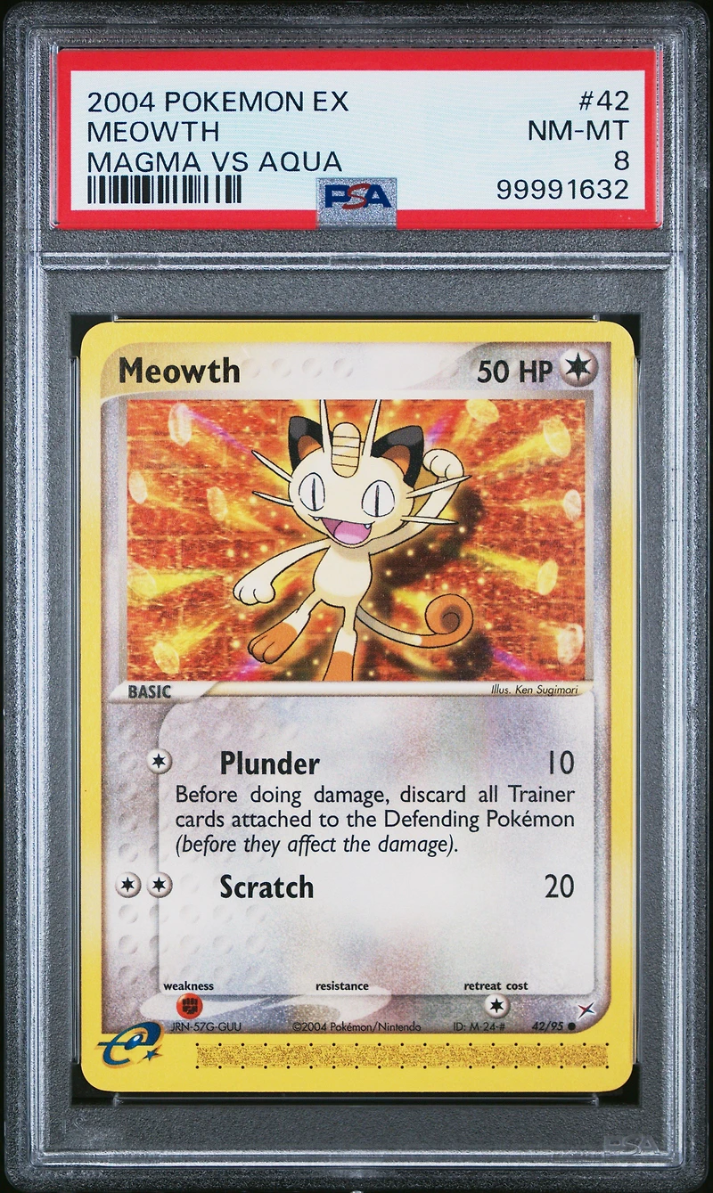 2004 Pokemon Ex Team Magma Vs Team Aqua 42 Meowth PSA 8