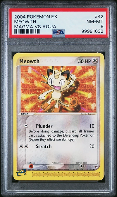 2004 Pokemon Ex Team Magma Vs Team Aqua 42 Meowth PSA 8