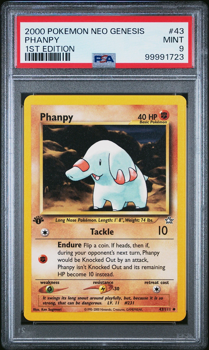 2000 Pokemon Neo Genesis 1st Edition 43 Phanpy PSA 9