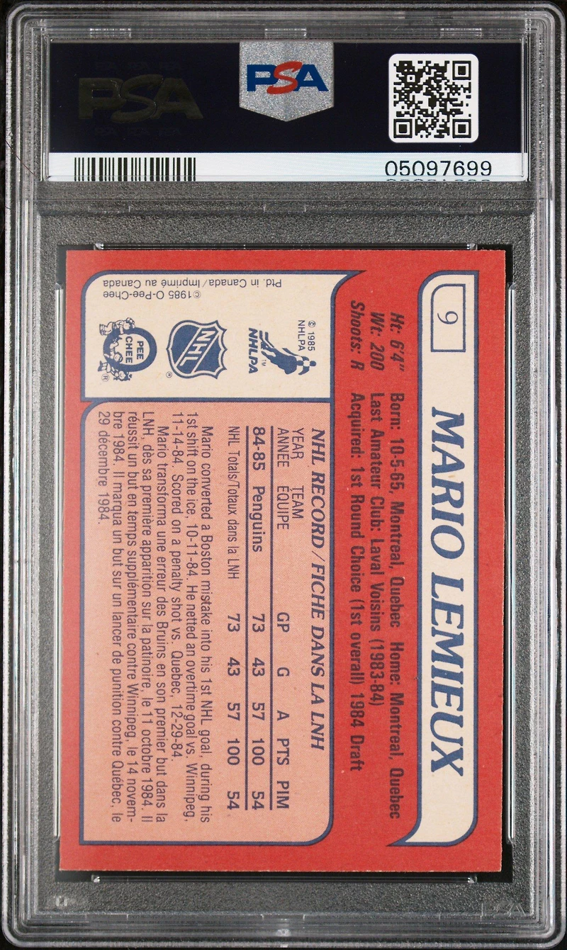 1985 O-pee-chee 9 Mario Lemieux PSA 8