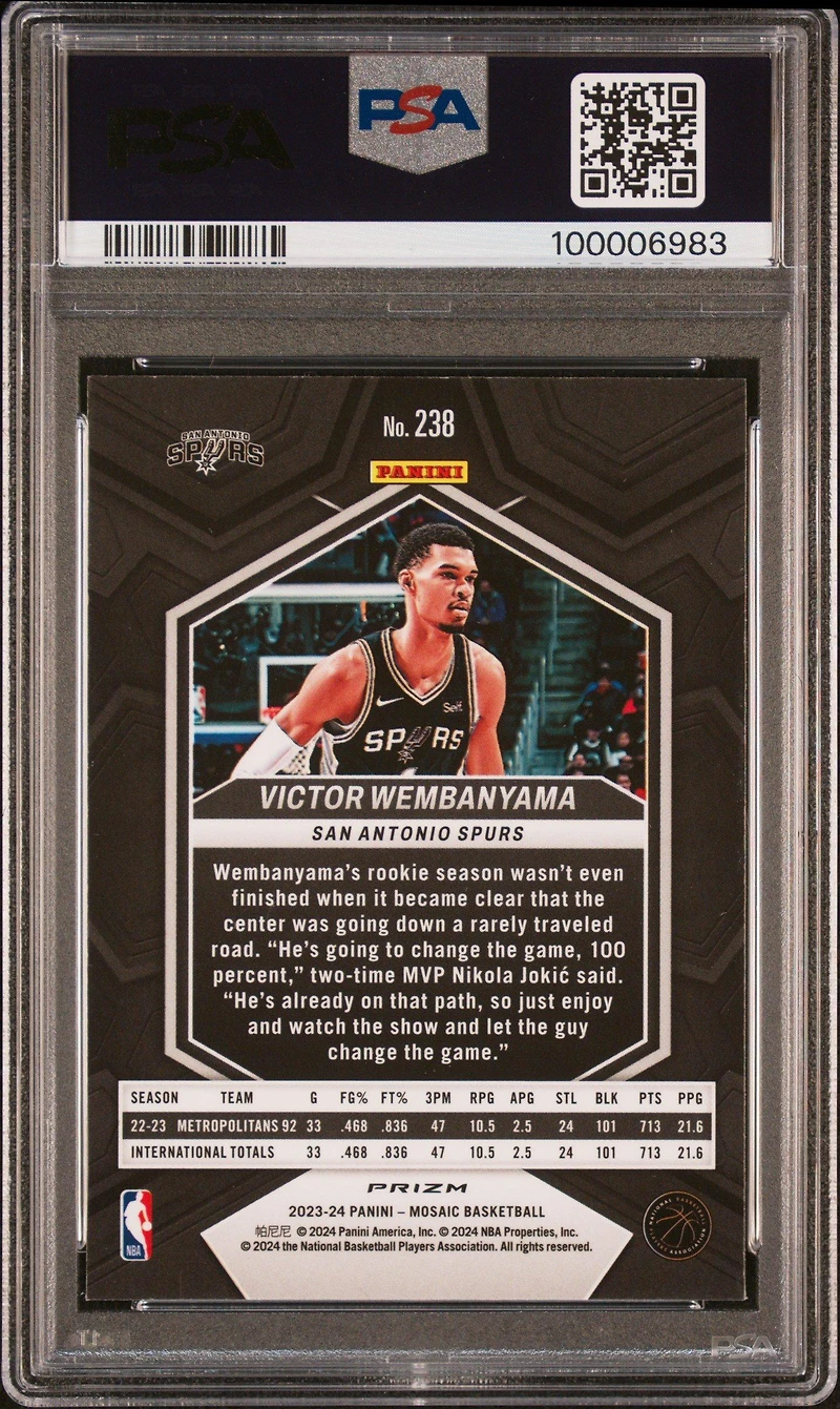 2023 Panini Mosaic 238 Victor Wembanyama Green PSA 10