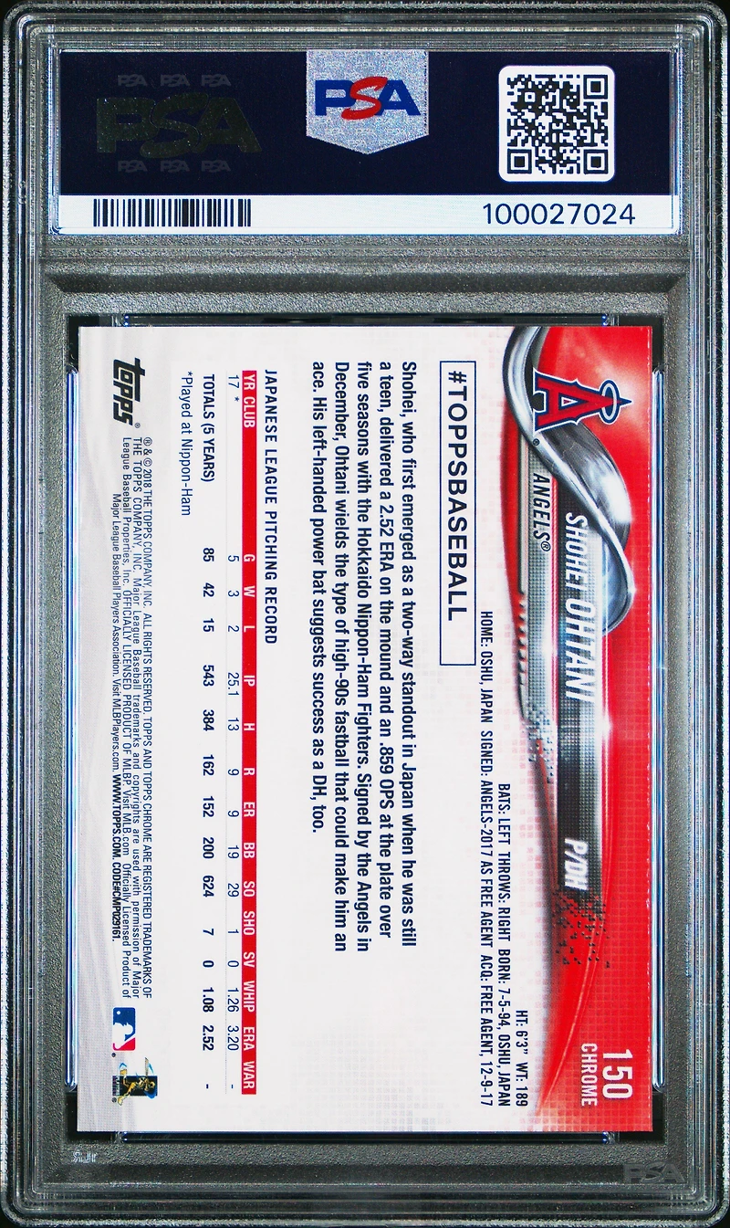 2018 Topps Chrome 150 Shohei Ohtani Pitching PSA