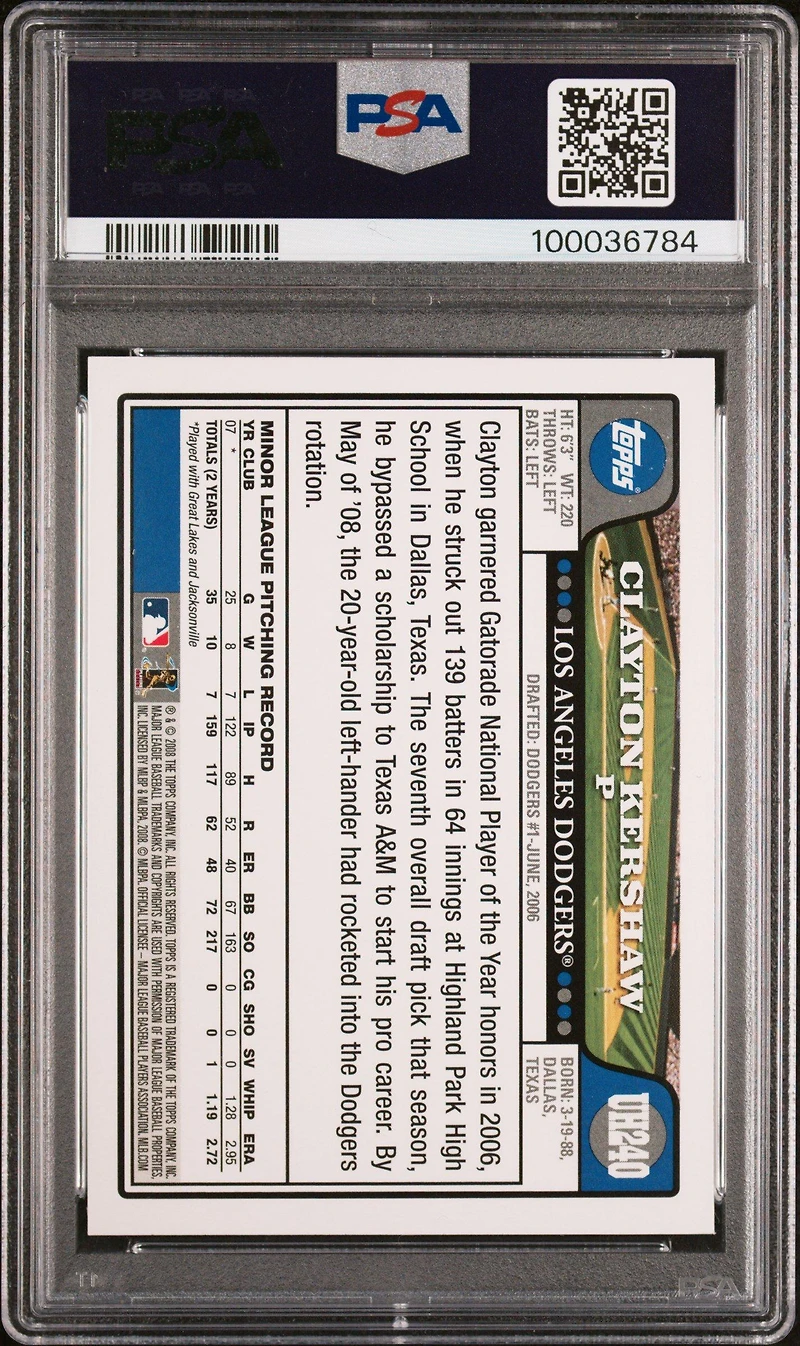 2008 Topps Update & Highlights Uh240 Clayton Kershaw PSA