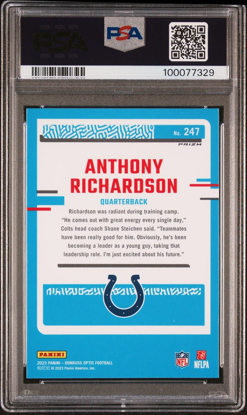 2023 Panini Donruss Optic 247 Anthony Richardson Teal Velocity PSA 10
