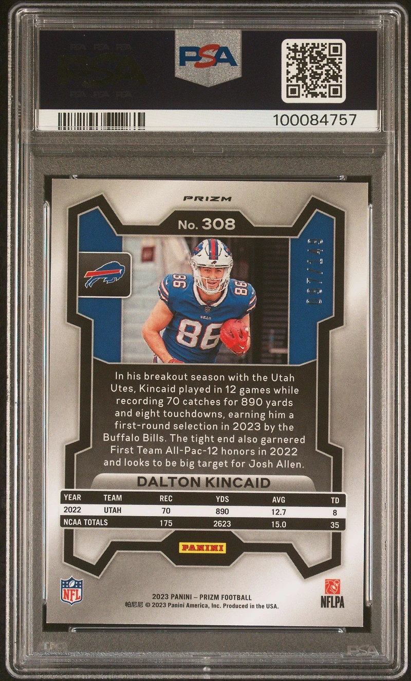 2023 Panini Prizm 308 Dalton Kincaid Red Wave PSA 10
