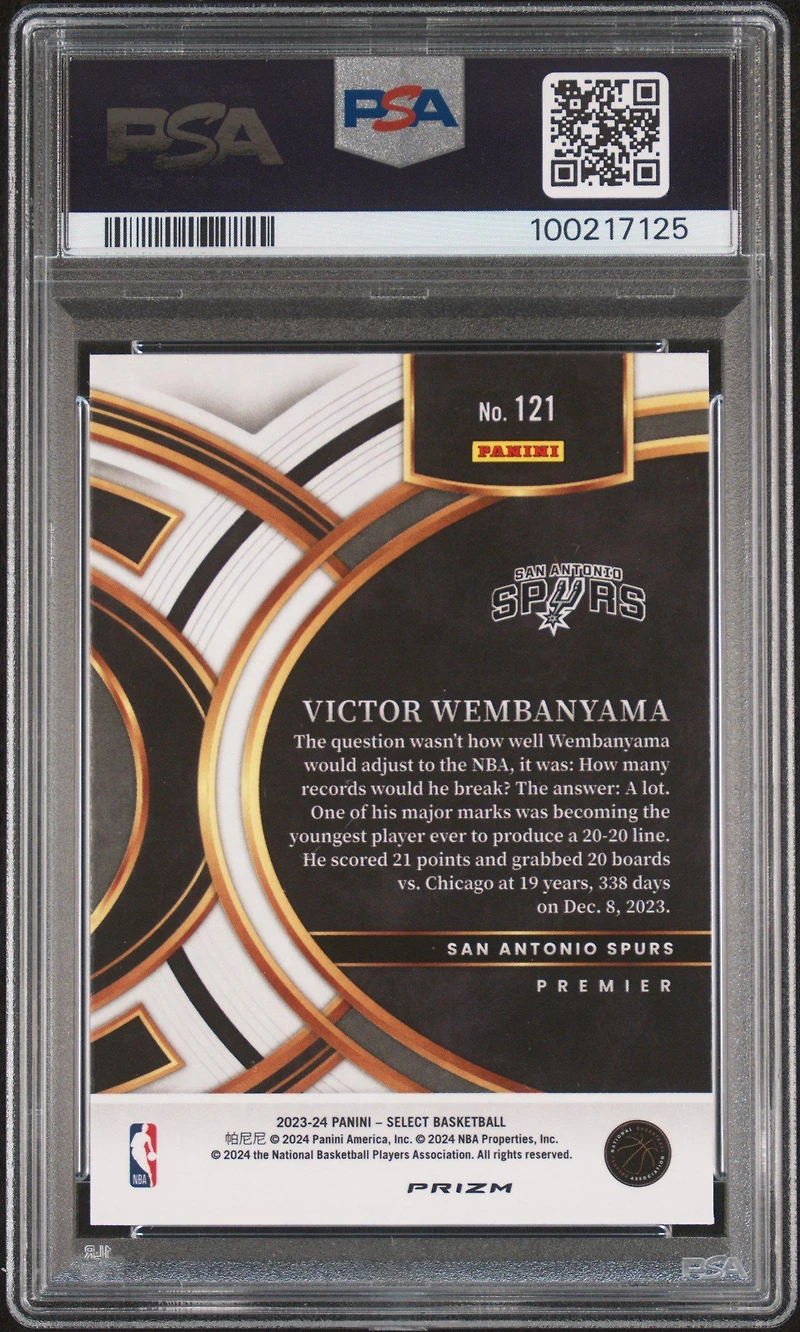 2023 Panini Select Victor Wembanyama Green Shock PSA 10