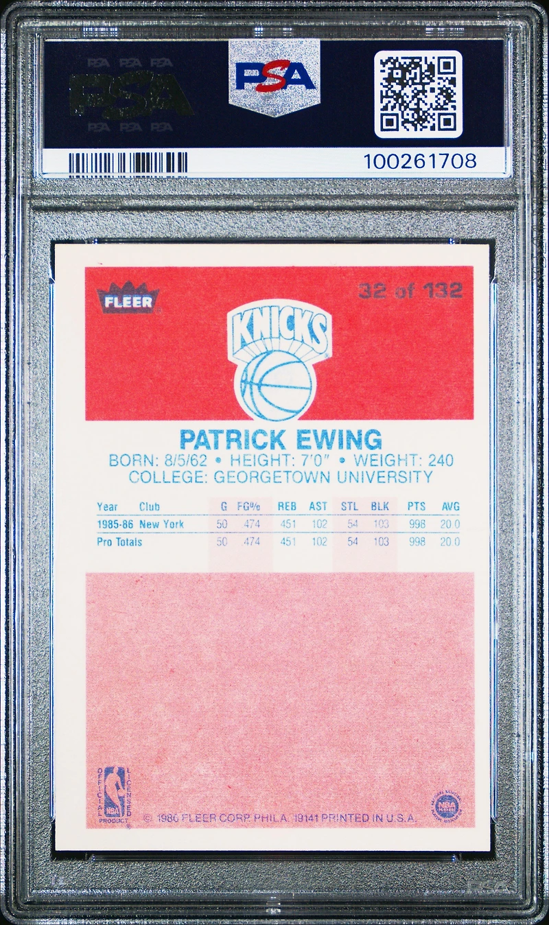 1986 Fleer 32 Patrick Ewing PSA
