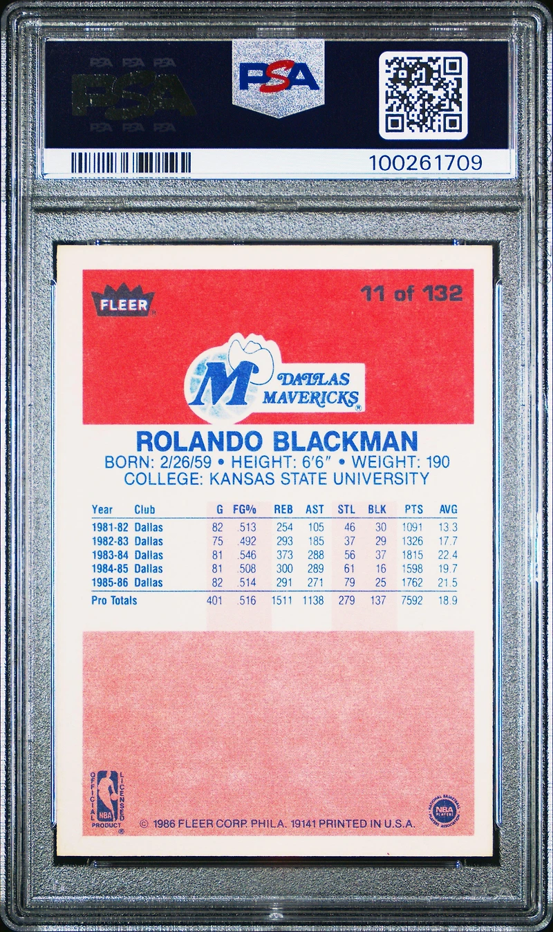 1986 Fleer 11 Rolando Blackman PSA 9