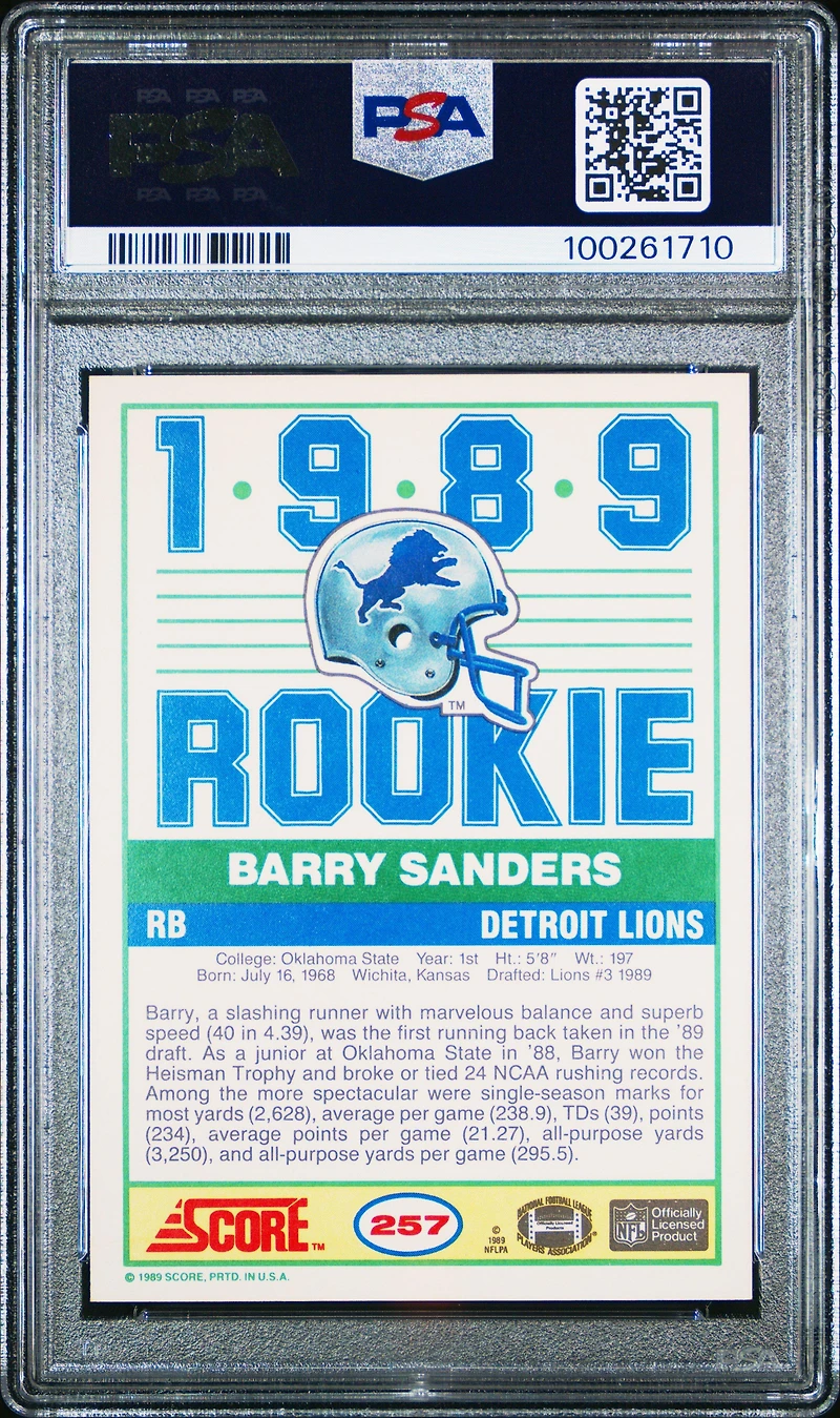 1989 Score 257 Barry Sanders PSA