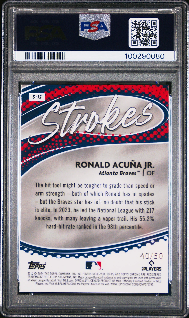 2024 Topps Chrome Strokes S12 Ronald Acuna Jr. Gold Refractor PSA 10