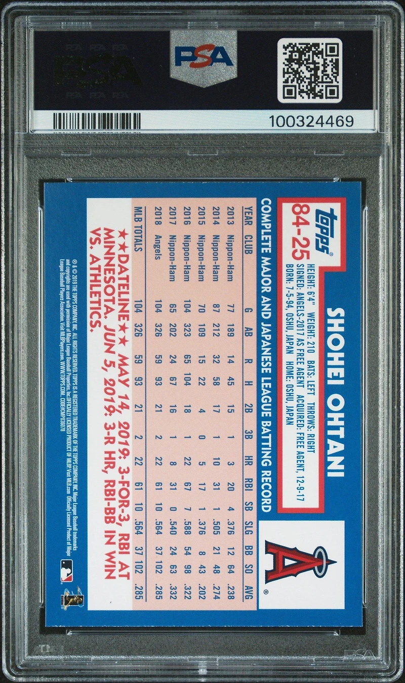 2019 Topps Update 1984 Topps Baseball 84-25 Shohei Ohtani PSA 10