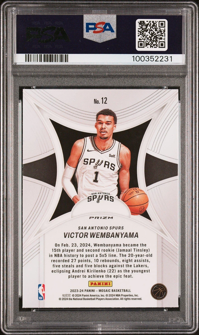 2023 Panini Mosaic Epic Performers 12 Victor Wembanyama Mosaic PSA