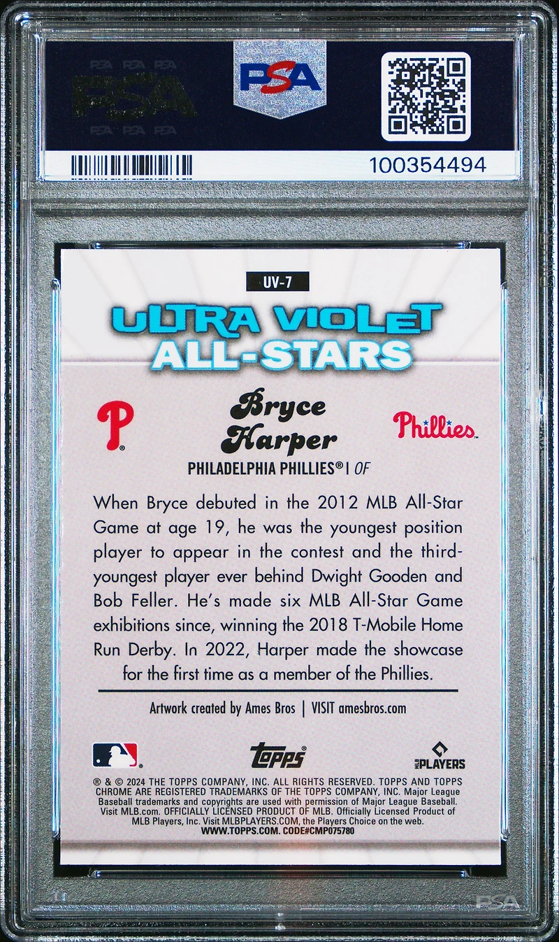 2024 Topps Chrome Ultraviolet All-stars Uv7 Bryce Harper PSA