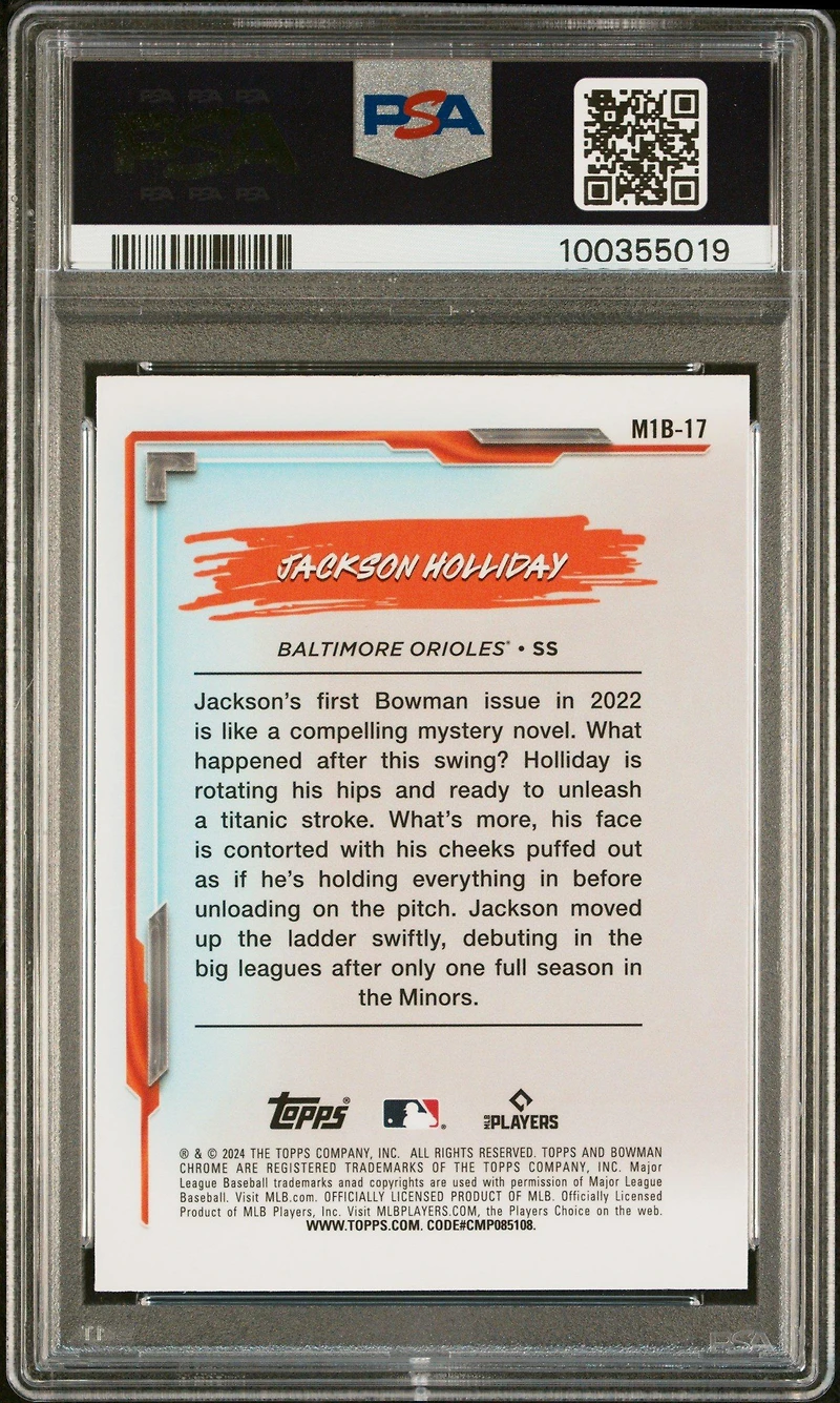 2024 Bowman Chrome My 1st Bowman M1b17 Jackson Holliday PSA 10