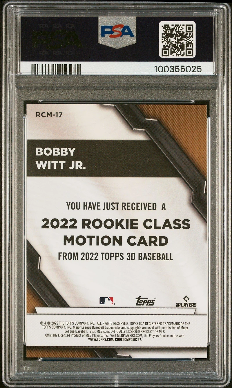 2022 Topps Mlb 3d 2022 Rookie Class Motion Rcm17 Bobby Witt Jr. PSA 10