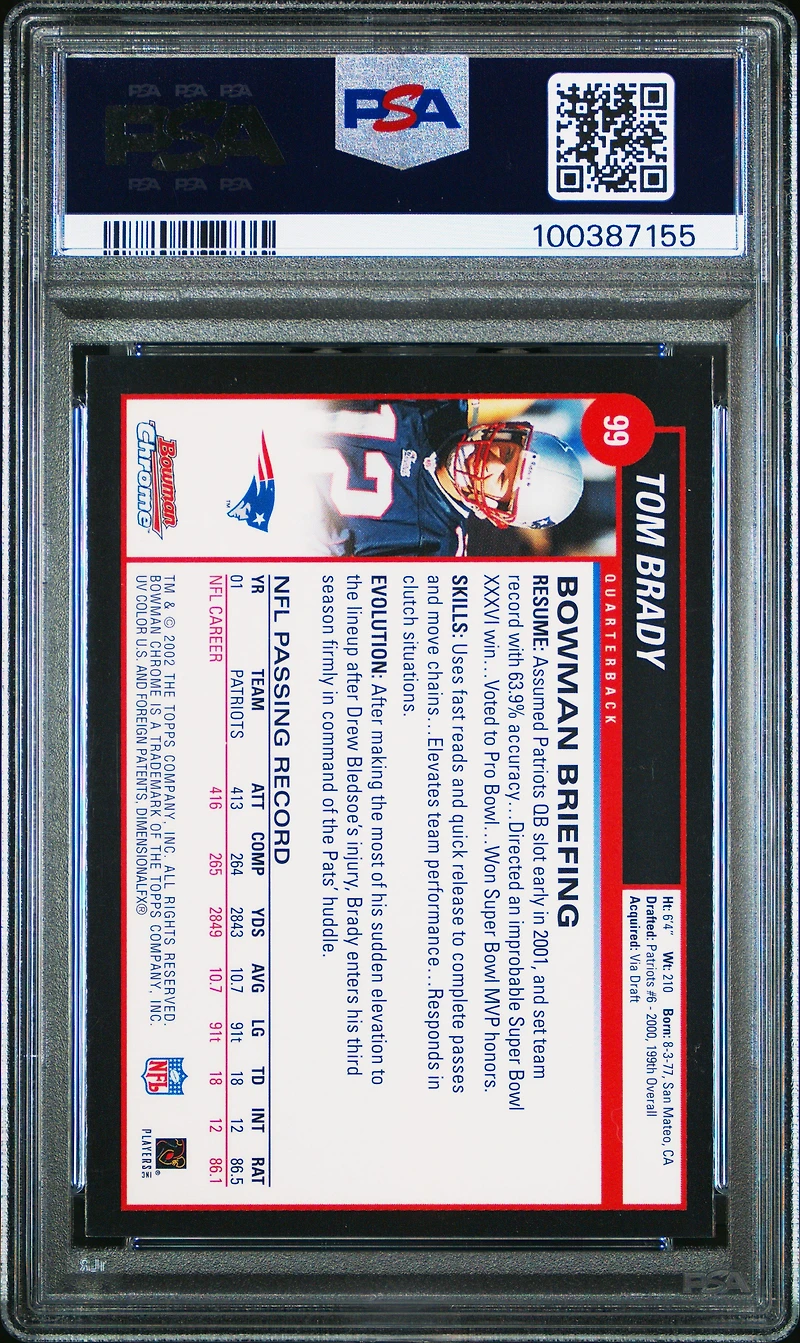 2002 Bowman Chrome 99 Tom Brady PSA 9