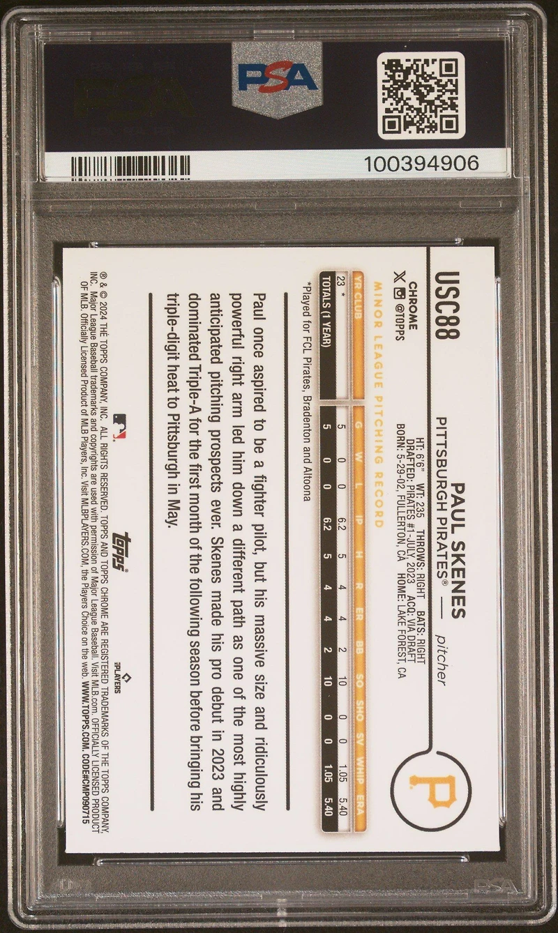 2024 Topps Chrome Update Usc88 Paul Skenes X-fractor PSA