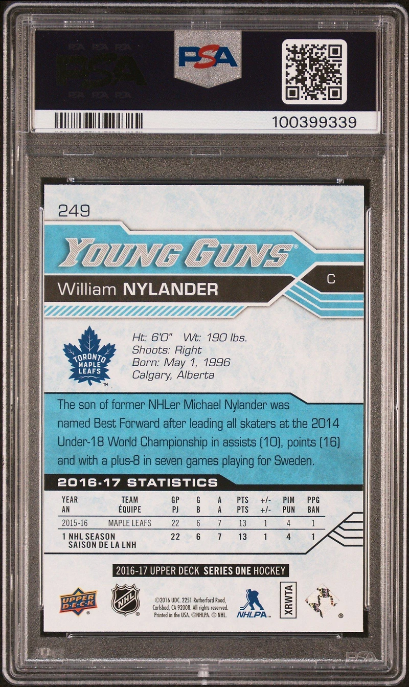 2016 Upper Deck 249 William Nylander PSA